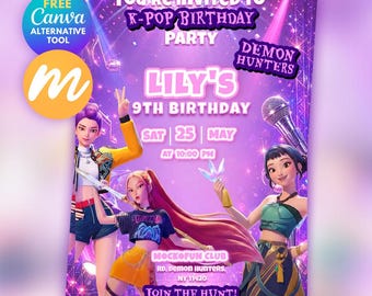 KPop Demon Hunters Birthday Invitation Template | Editable Digital Invite | MockoFUN Template