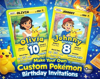 Editable Pokémon Birthday Invitation Template | Canva ALTERNATIVE Digital Download