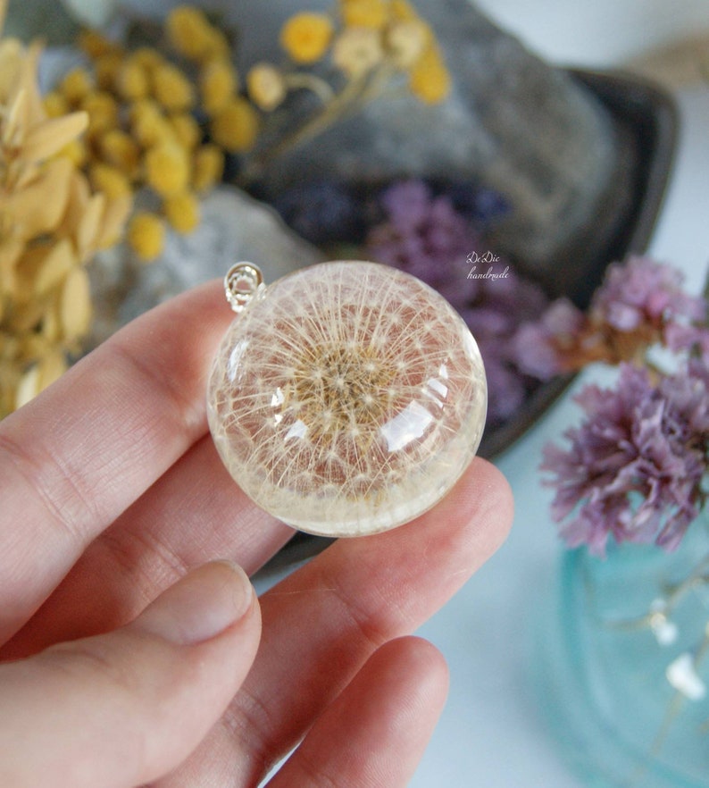 Epoxy resin sphere pendant with immortelle Real dried flower Etsy