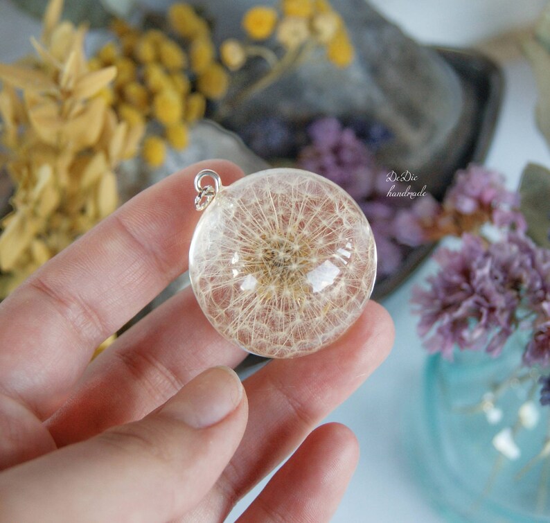 Epoxy resin sphere pendant with immortelle Real dried flower Etsy