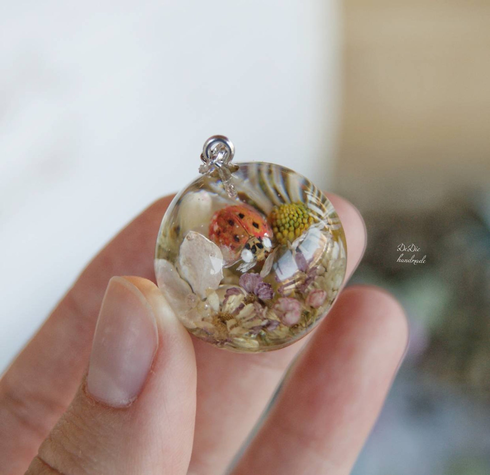 Handmade epoxy sphere pendant with real flowers Resin dried Etsy