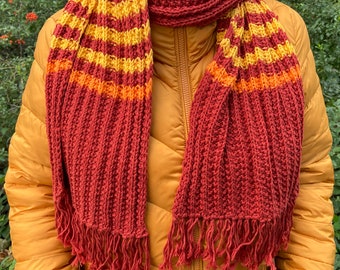 Hand knitted striped colored scarf