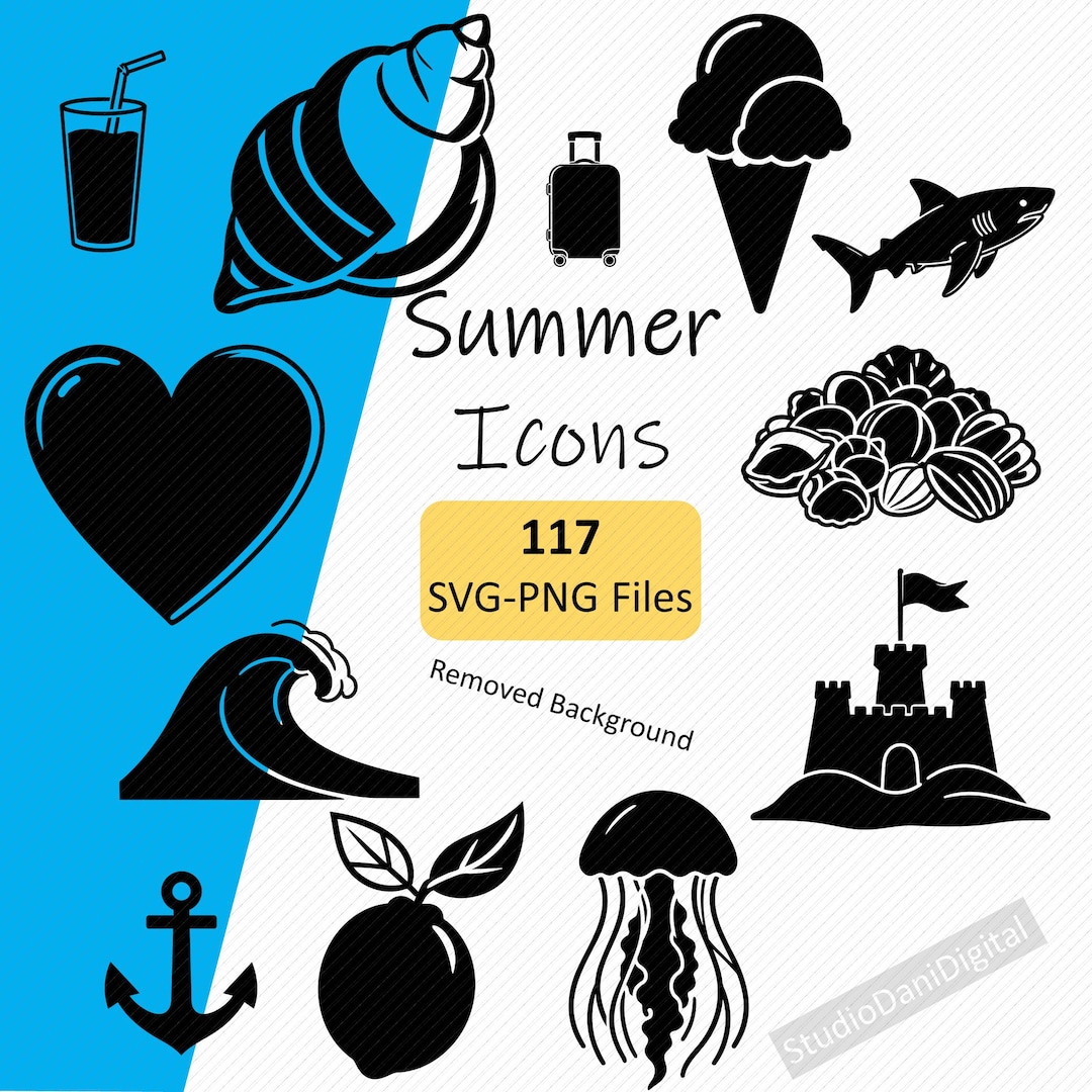 117 Summer Icons SVG PNG Bundle, Tropical Ocean Clipart, Sea Life ...