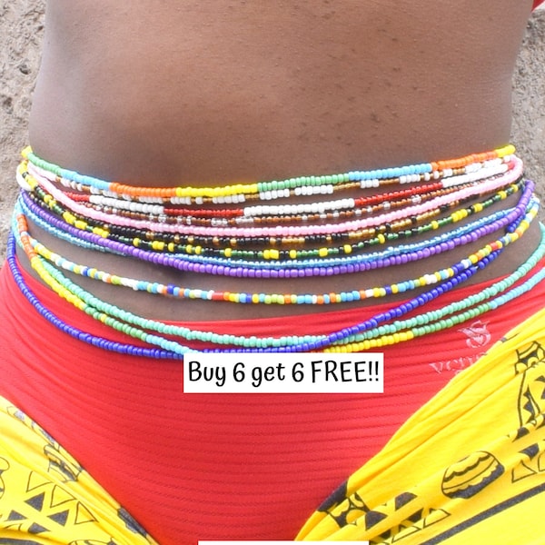 Buy 6 get 6 FREE Tie On Waist Beads, TIE ON Waist Beads, Thread Tie On Waist Beads, Waist Beads For Weight Loss, African Waist Beads, Tie On