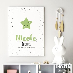 Quadretto Nascita: quadro personalizzato con nome e dati nascita bambino (File digitale da stampare). Idea regalo. (Layout D)