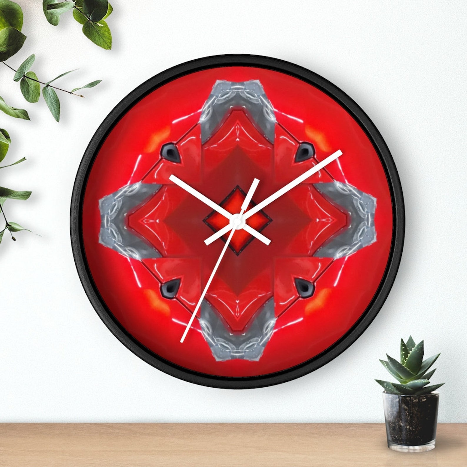 Abstract Intense Red Wall Clock Decor Wall Clock Vibrant Etsy
