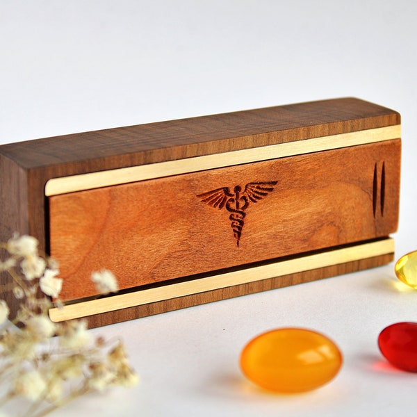 Small pill case, little case for pills, pill organizer, medicine case, pill case, pill box, 3 day pill case, walnut box, christmas, gift