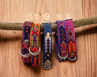 Mexicaanse halsband, geborduurd, handgemaakt, traditioneel, kleurrijk, Boho, hond, huisdier