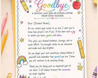 Goodbye Letter From Teacher to Student, Last Day of School Letter, Editable Canva Template, End of Year Student Keepsake, Printable Gift