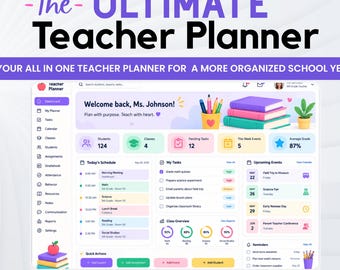 Ultimate Teacher Planner | Interactive Digital Planner | Lesson Plans, Gradebook, Attendance & Classroom Management