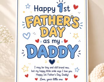 First Father's Day Gift Printable for New Dad, Baby Keepsake (PDF Download)