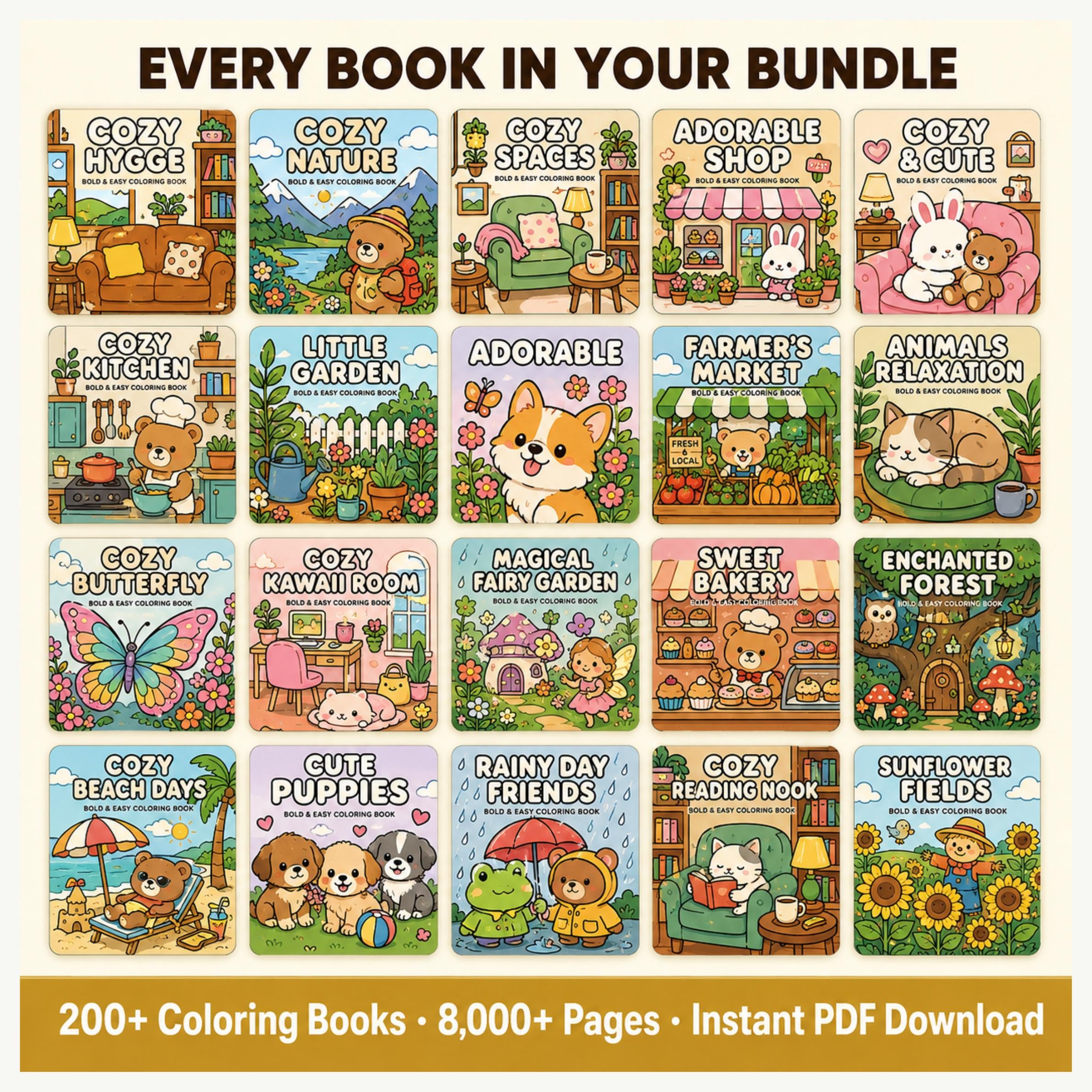 8000+ Cute & Cozy Coloring Pages Bundle | Bold and Easy Coloring Book ...