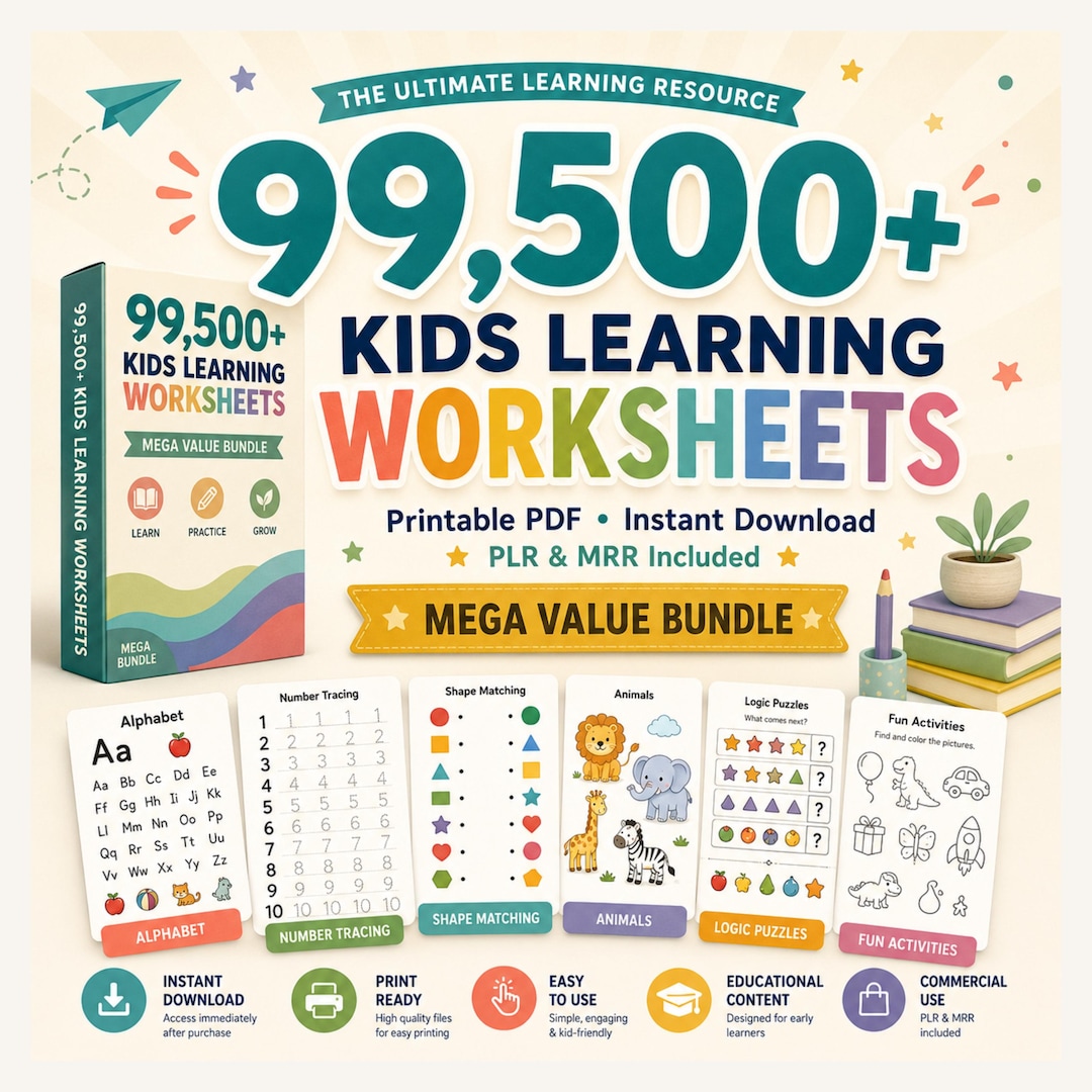 Educational Kids Resources, 99,500+ Kids Learning Bundle, Printable Activities | Preschool