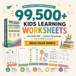 Educational Kids Resources, 99,500+ Kids Learning Bundle, Printable Activities | Preschool Learning Worksheets | PLR MRR Resell Rights
