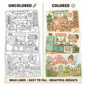 Adults searching for printable stress relief coloring pages will find their perfect escape in this 10000 plus bold and easy cozy kawaii coloring bundle. Thick bold lines eliminate eye strain and frustration. Simple cozy designs promote mindfulness, anxiety reduction, and screen-free relaxation. Print at home in minutes and enjoy your daily coloring practice. High resolution printable PDF instant download, compatible with home printers and iPad digital coloring
