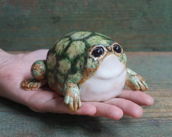 Ceramic Frog Figurine, Ceramic Sculpture Art, Cute Frog Statue, Rain Frog, Ceramic Animal