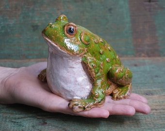 Ceramic Frog Figurine, Ceramic Sculpture Art, Cute Frog Statue, Ceramic Toad, Ceramic Animal