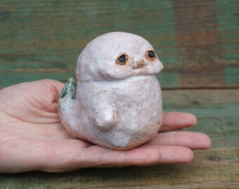 Ceramic Frog Figurine, Ceramic Sculpture Art, Human Face, Cute Frog Statue, Tadpole Figurine