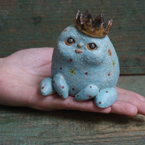 Handmade Ceramic Frog Prince Sculpture: Weird Art Figurine
