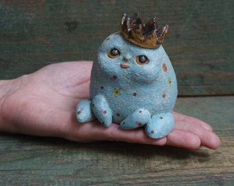 Handmade Ceramic Frog Prince Sculpture: Weird Art Figurine