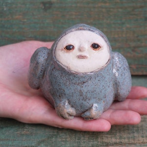 Ceramic Sculpture Art, Human Face Weird Sculpture, Bird Figurine, Ceramic Animal