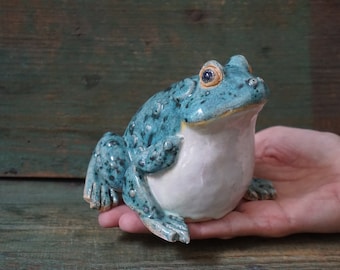 Ceramic Frog Figurine, Ceramic Sculpture Art, Cute Frog Statue, Ceramic Toad, Ceramic Animal