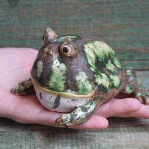 Ceramic Frog Figurine, Ceramic Sculpture Art, Cute Frog Statue, Pacman Frog, Ceramic Animal