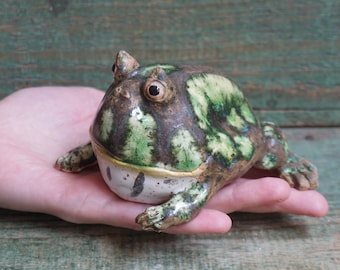 Ceramic Frog Figurine, Ceramic Sculpture Art, Cute Frog Statue, Pacman Frog, Ceramic Animal