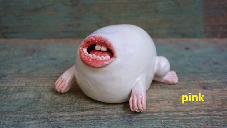 Ceramic Sculpture Art, Human Face Weird Sculpture, Mouth Figurine, Ceramic Animal image 6
