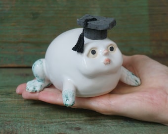 Ceramic Frog Figurine, Graduation Gifts, Ceramic Sculpture Art, Human Face, Cute Frog Statue