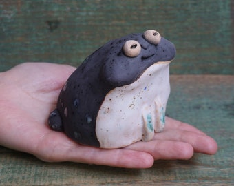 Ceramic Frog Figurine, Ceramic Sculpture Art, Cute Frog Statue, Kawaii Frog, Ceramic Animal