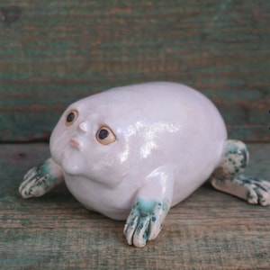 Ceramic Frog Figurine, Ceramic Sculpture Art, Human Face, Cute Frog Statue, Ceramic Animal image 3