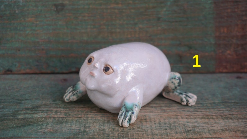 Ceramic Frog Figurine, Ceramic Sculpture Art, Human Face, Cute Frog Statue, Ceramic Animal image 3