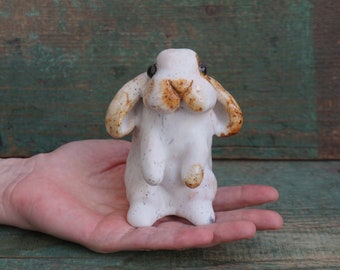 Holland Lop Rabbit Figurine, Ceramic Sculpture Art, Bunny Statue, Rabbit Sculpture