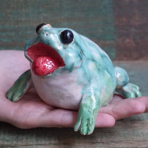 Ceramic Frog Figurine, Ceramic Sculpture Art, Cute Frog Statue, Rain Frog, Ceramic Animal