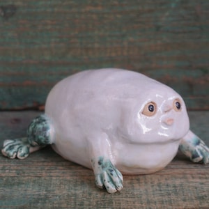 Ceramic Frog Figurine, Ceramic Sculpture Art, Human Face, Cute Frog Statue, Ceramic Animal 2