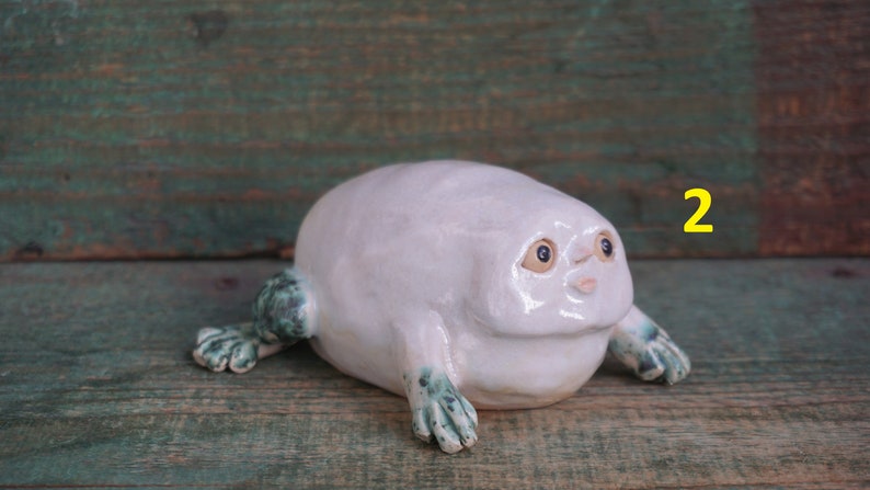 Ceramic Frog Figurine, Ceramic Sculpture Art, Human Face, Cute Frog Statue, Ceramic Animal 2