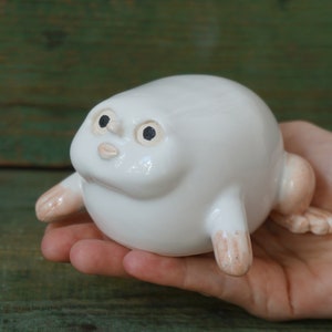 Handmade Ceramic Frog Figurine: Human Face Sculpture Art