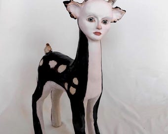 One of One Ceramic Deer Sculpture | Surreal Art Doll, Fantasy Figurine