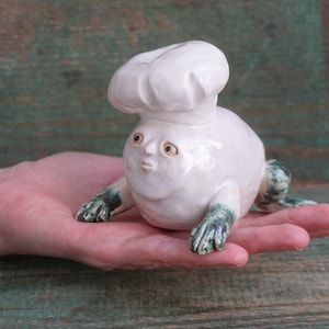 Ceramic Frog Figurine, Ceramic Sculpture Art, Human Face, Cute Frog Statue, Ceramic Animal