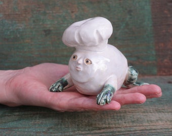 Ceramic Frog Figurine, Ceramic Sculpture Art, Human Face, Cute Frog Statue, Ceramic Animal