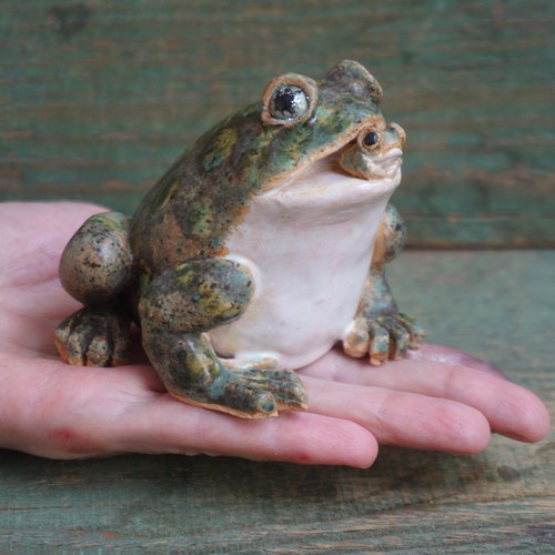 Ceramic Frog Figurine Ceramic Sculpture Cute Frog Statue Etsy