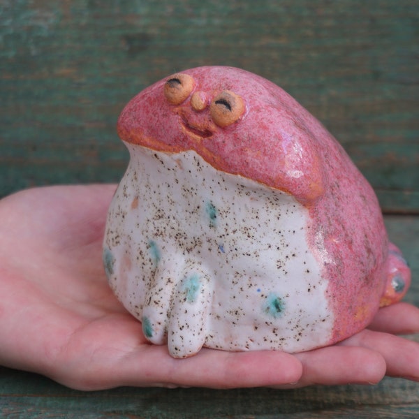 Ceramic Frog Figurine, Ceramic Sculpture Art, Cute Frog Statue, Kawaii Frog, Ceramic Animal