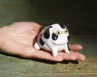Handmade Ceramic Cat Sculpture: Fired Clay Kitten Figurine