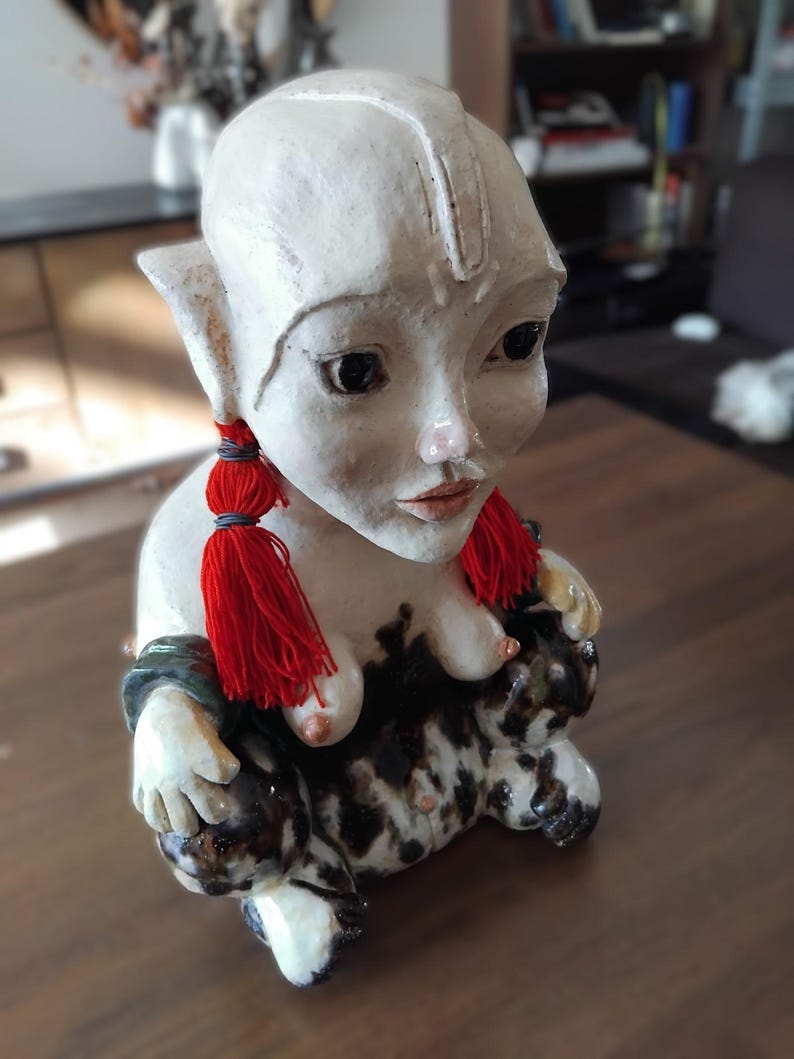 Ceramic Sculpture Art, Robotic Frog Buddha, Clay Sculpture