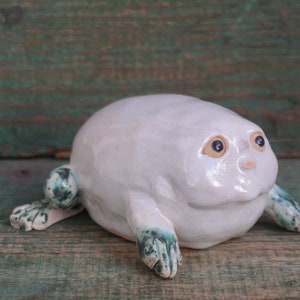 Ceramic Frog Figurine, Ceramic Sculpture Art, Human Face, Cute Frog Statue, Ceramic Animal 1
