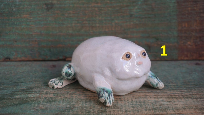 Ceramic Frog Figurine, Ceramic Sculpture Art, Human Face, Cute Frog Statue, Ceramic Animal 1