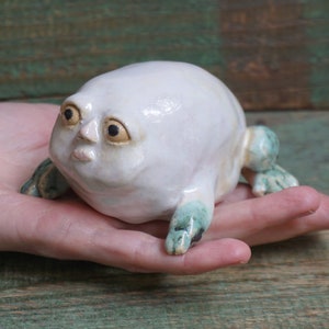 Ceramic Frog Figurine, Ceramic Sculpture Art, Human Face, Cute Frog Statue, Ceramic Animal image 1