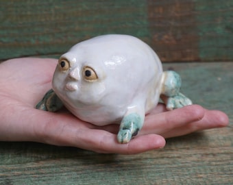 Ceramic Frog Figurine, Ceramic Sculpture Art, Human Face, Cute Frog Statue, Ceramic Animal