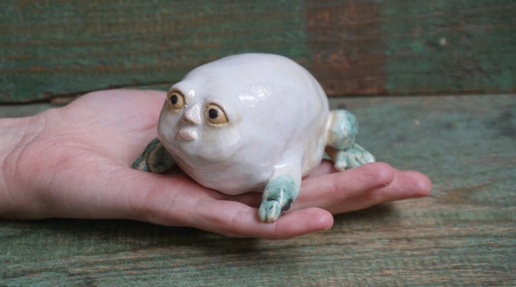 Ceramic Frog Figurine, Ceramic Sculpture Art, Human Face, Cute Frog Statue,  Ceramic Animal 
